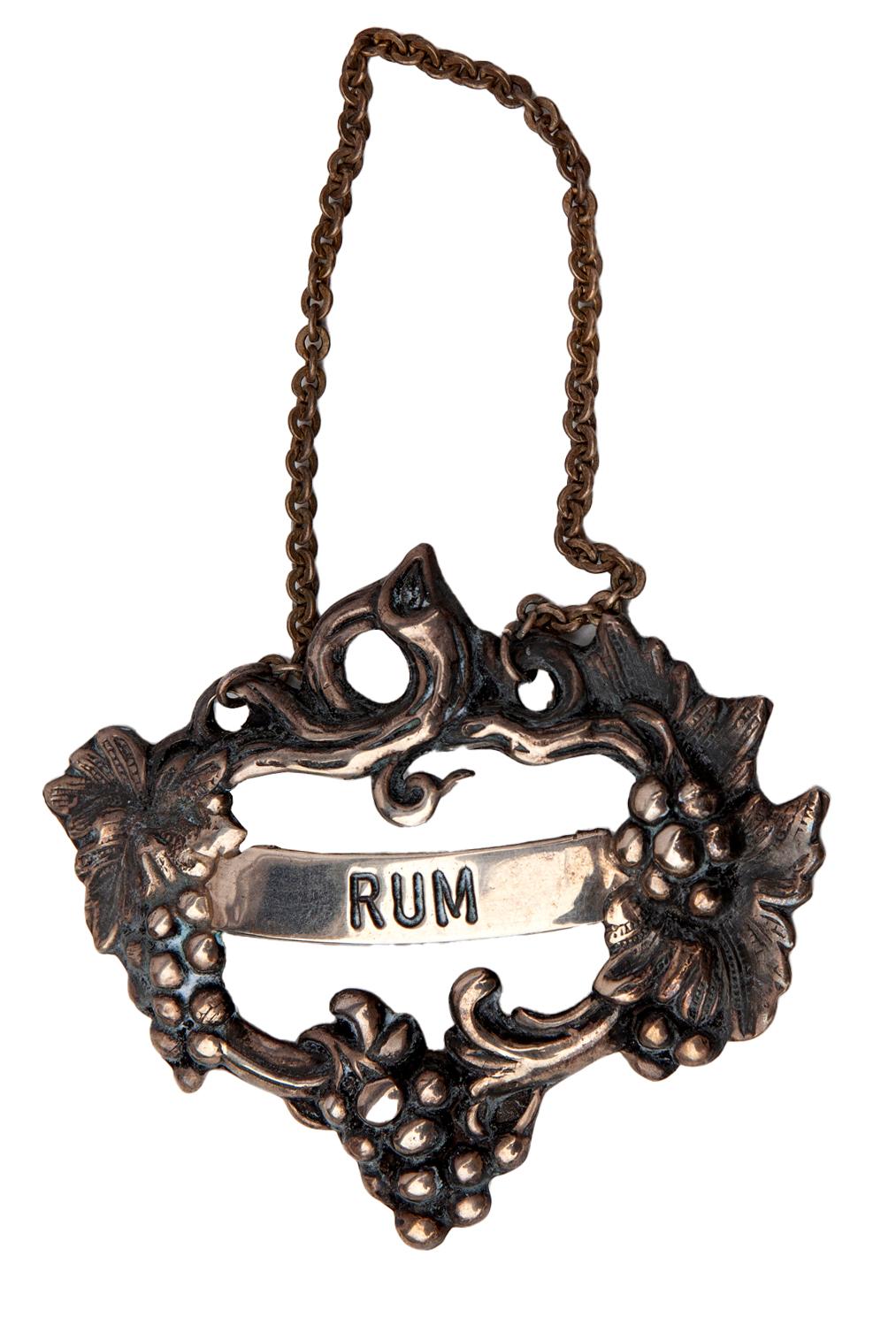 Liquor Decanter Label Tag Rum In Good Condition For Sale In Malibu, CA