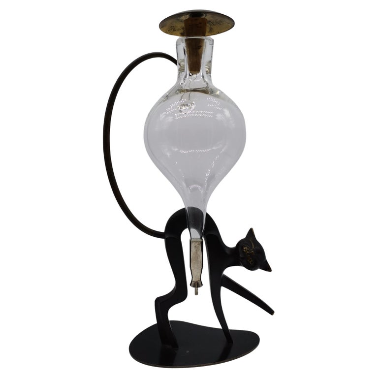 Richard Rohac Cat Liquor Holder in Cat Shape, Brass Blackened, Richard Rohac Vienna ...