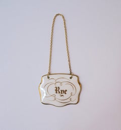 Liquor Rye Porcelain Bottle Tag from England, Circa Mid-20th Century