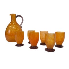 Likörset, Krug und Gläser, Daum-Kristall, orange und violett, Art déco, 1930er Jahre, F