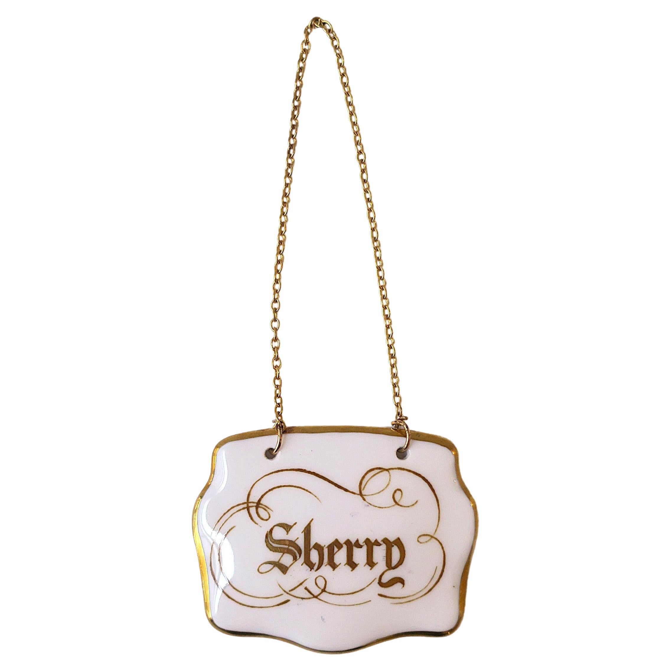 Liquor Sherry Porcelain Bottle Tag from England, Circa Mid-20th Century
