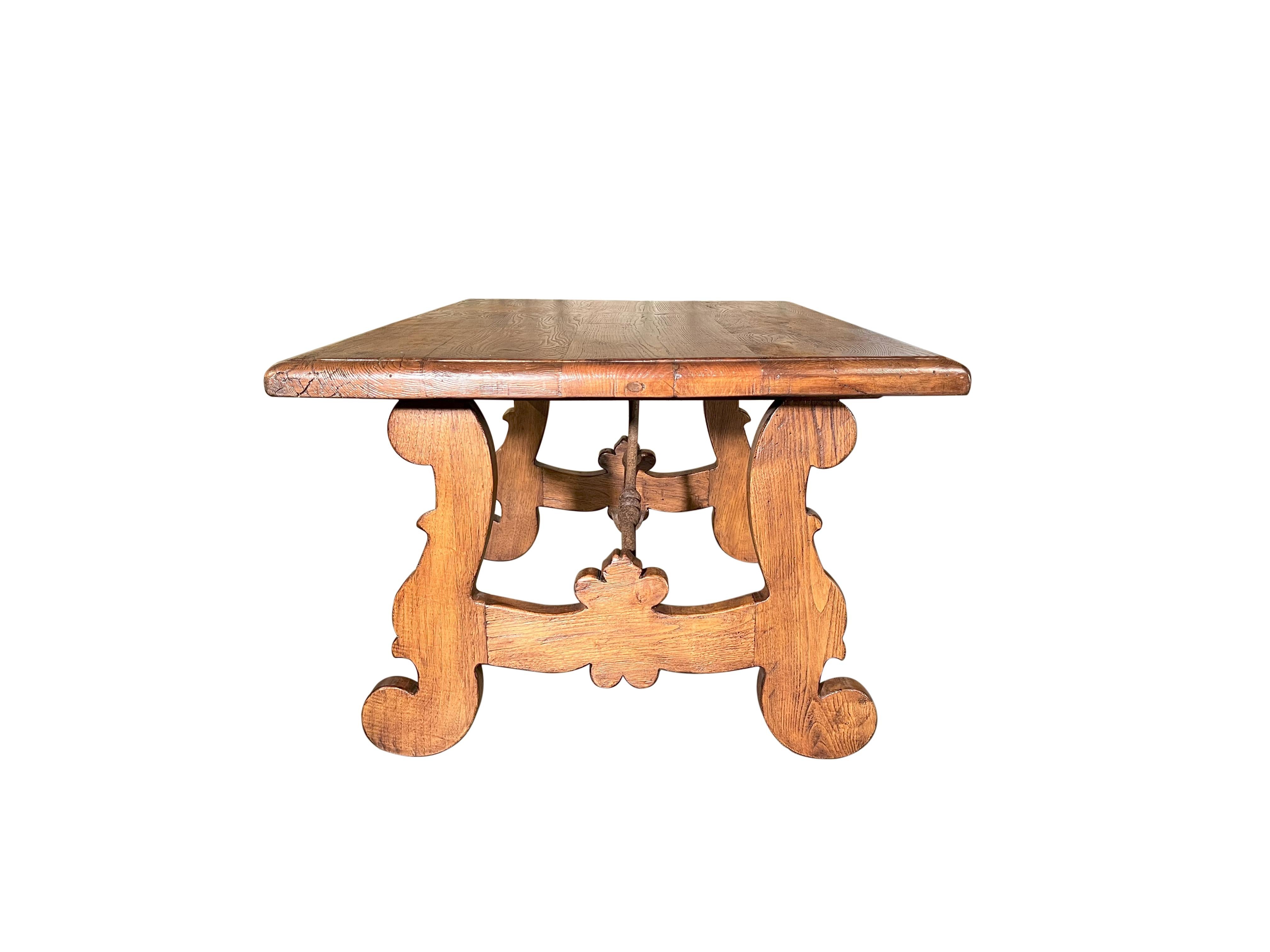 Wrought Iron LIRA Old Chestnut Coffee Table - 17th Century Italian Refectory Style in stock For Sale