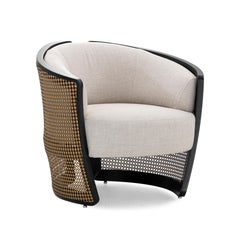 Customizable Black and Gold Cane Armchair with Grey Upholstery, Lírio Line