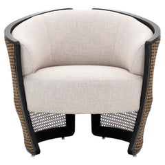 Customizable Black and Gold Cane Armchair with Grey Upholstery, Lírio Line