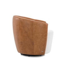 Caramel Leather and Ivory Fabric Armchair with Metal Swivel Base - Lirio Line