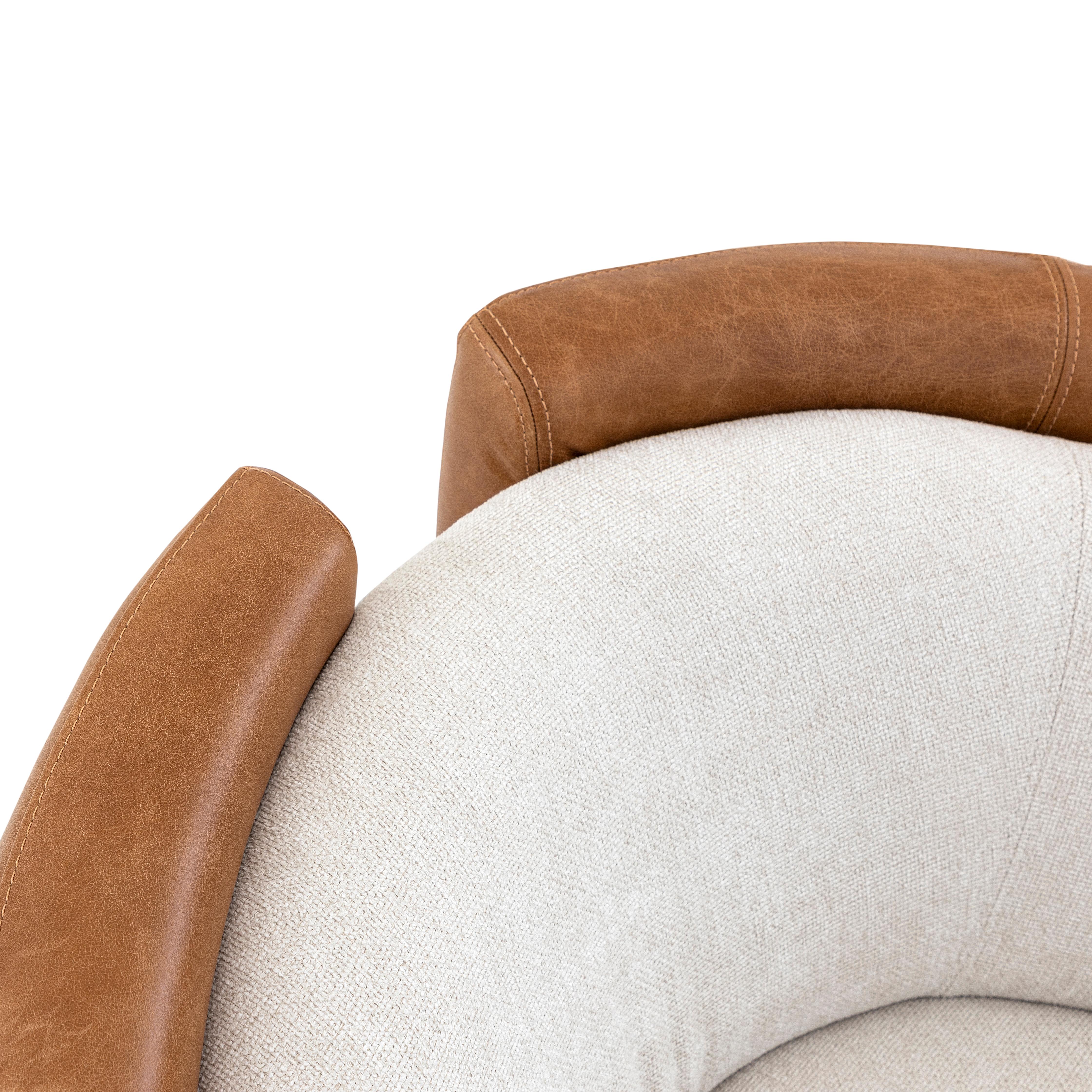Brazilian Lirio Accent Chair in Brown Leather and White Fabric For Sale