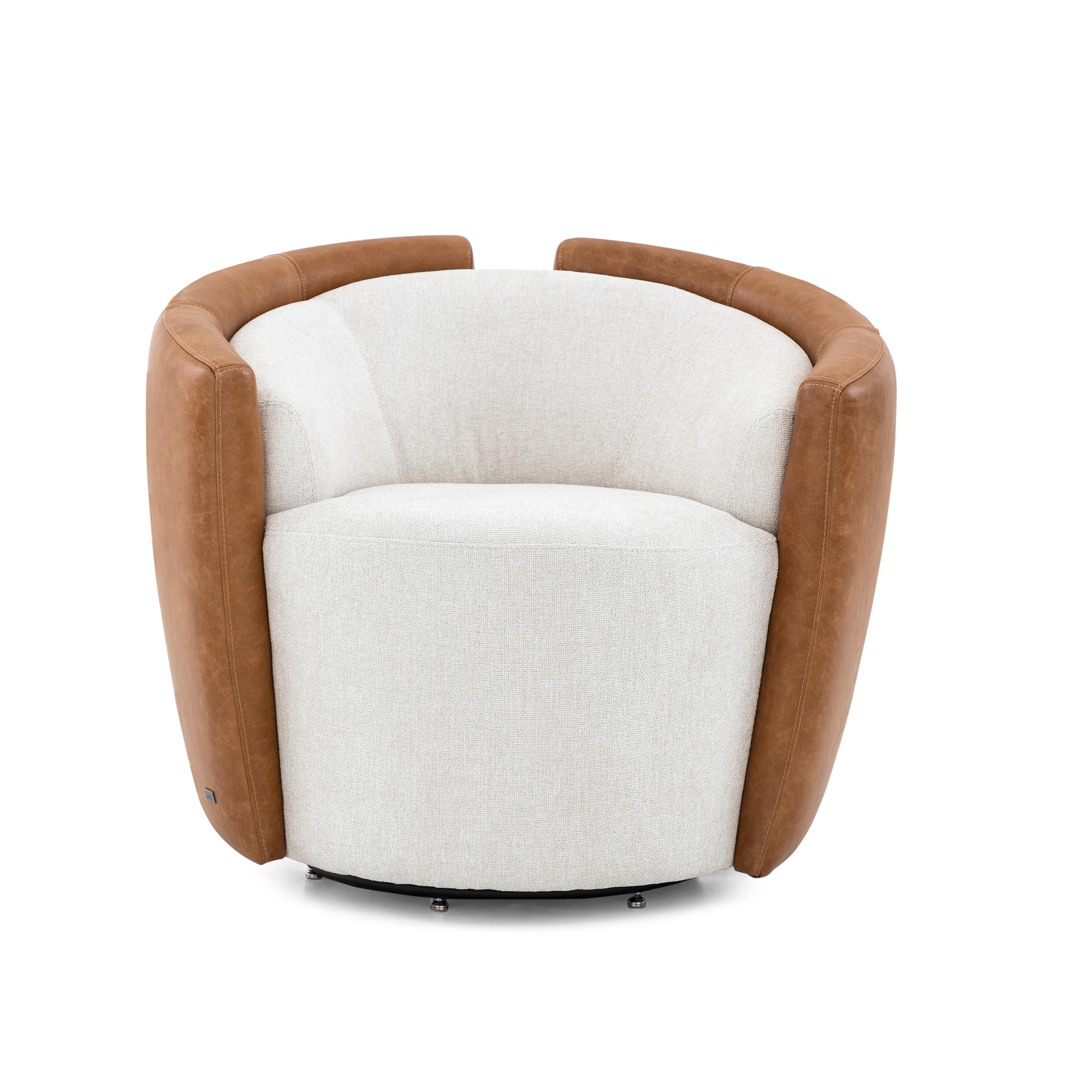 Contemporary Lirio Accent Chair in Brown Leather and White Fabric For Sale