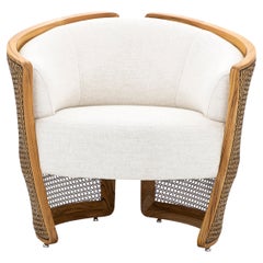 Lirio Accent Chair in Teak Wood, Cane and Ivory Fabric
