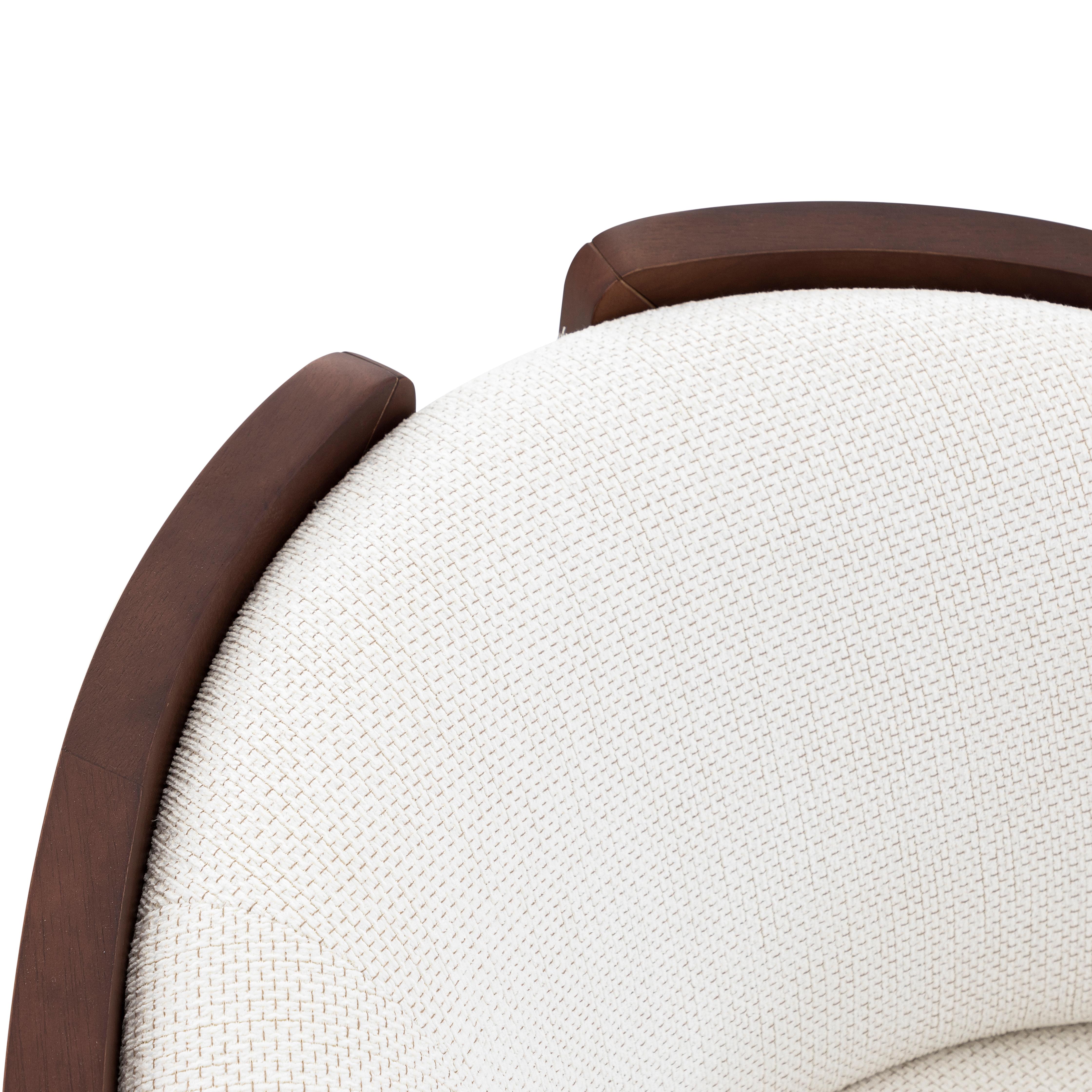 Contemporary Lirio Accent Chair in Walnut Wood, Cane and Beige Fabric For Sale