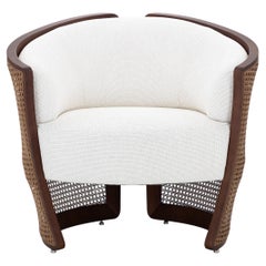 Lirio Accent Chair in Walnut Wood, Cane and Beige Fabric