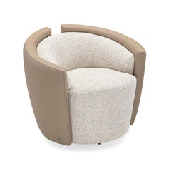 Customizable Swivel Armchair in Beige Leather and Sheepskin Fabric, Lirio Line