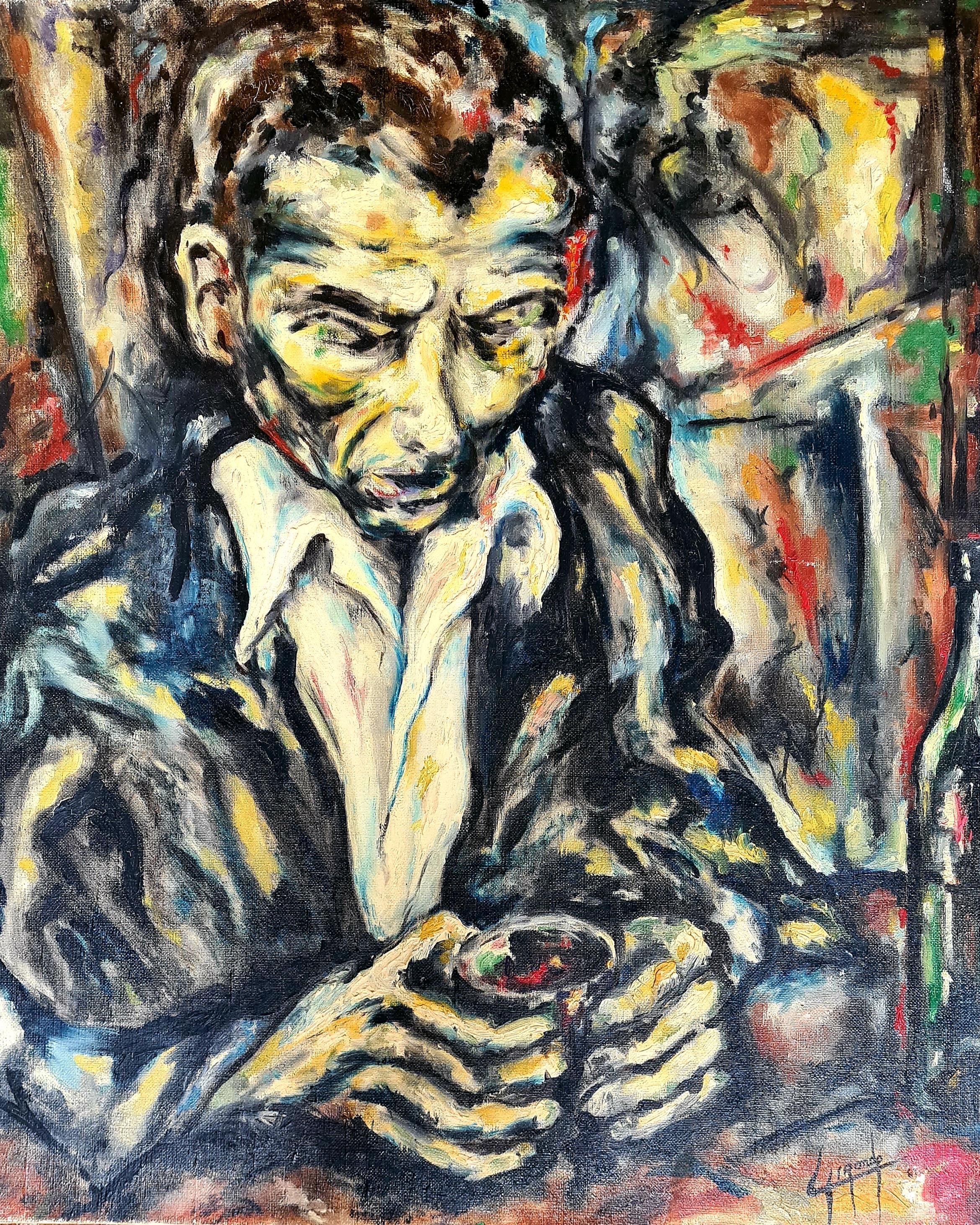 Portrait expressionniste du milieu du siècle, huile sur toile, cercle Ludwig Meidner