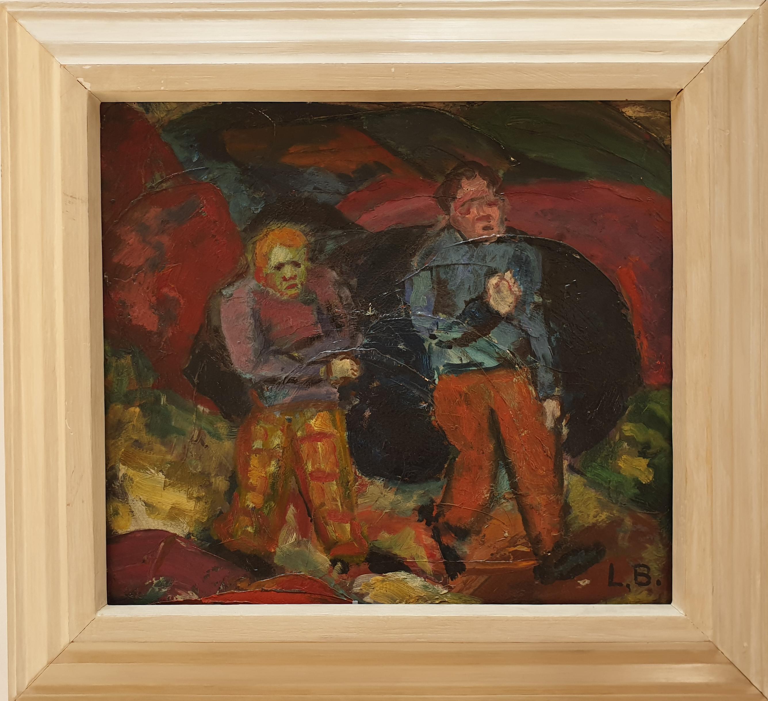 Lis bertram-Ehmsen Figurative Painting – Öl auf Leinwand, Öl  „Arbeiter in Barmen“ von Lis Bertram-Ehmsen, 1920er Jahre