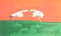 Lis Hooge-Hansen, Danish artist. Color lithograph. Two stylized animals.
