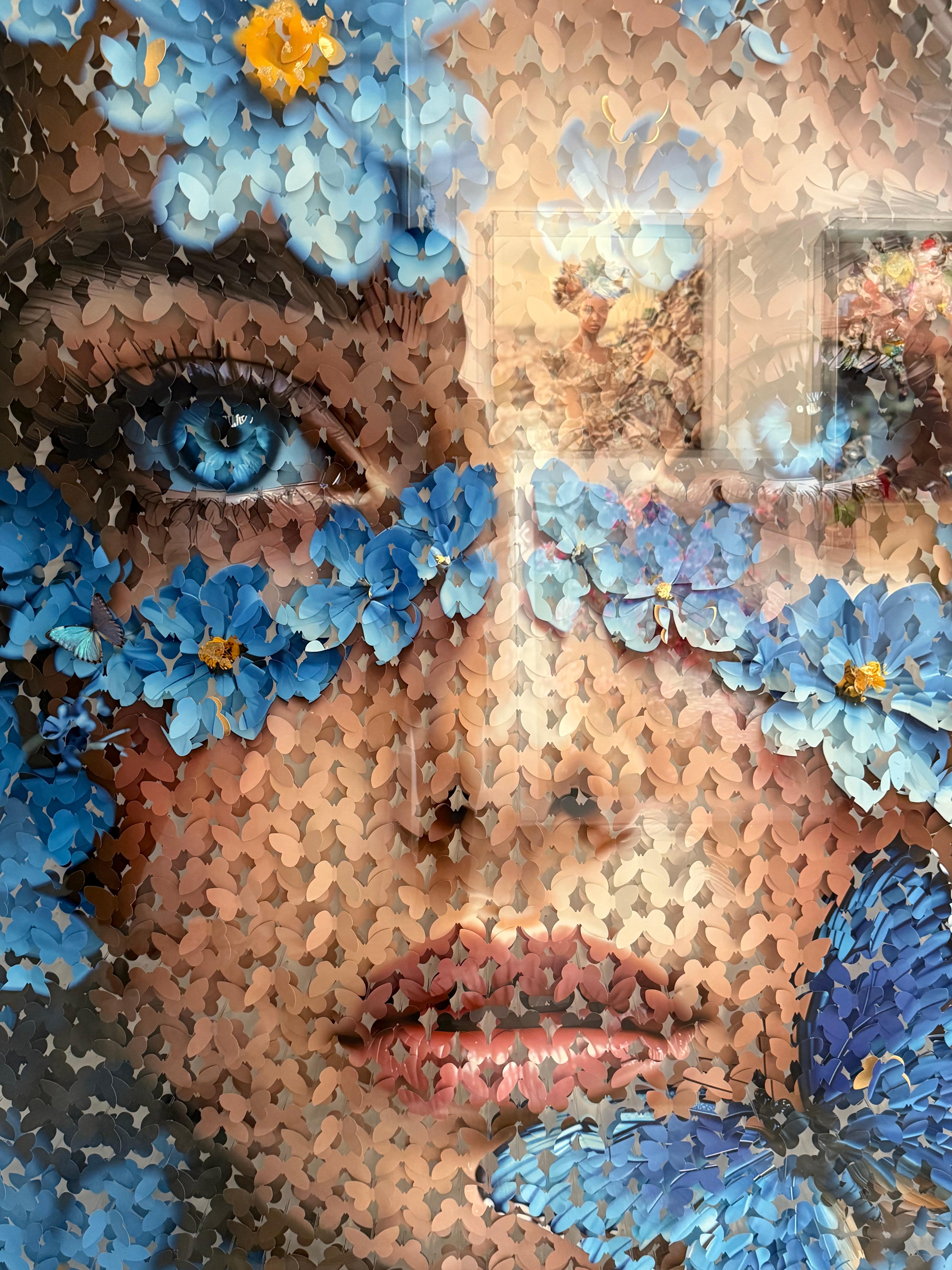 SOUS LES PÉTALES BLEU 6 - Photorealist Mixed Media Art by Lis Sam