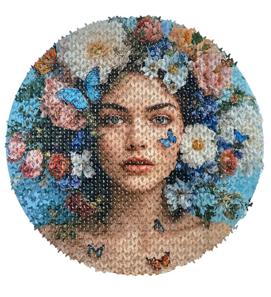 SOUS LES PÉTALES ROND - Mixed Media Art by Lis Sam