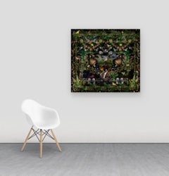 In Just Spring, Green Botanical Photograph of Layered Images, Flowers, Birds
