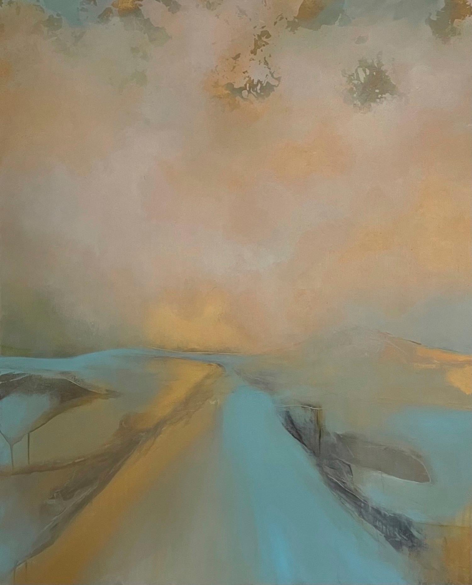 Lisa almond  Landscape Painting - InnSaei III, Original Ethereal Landscape Art, Gold Abstract Landscape Art