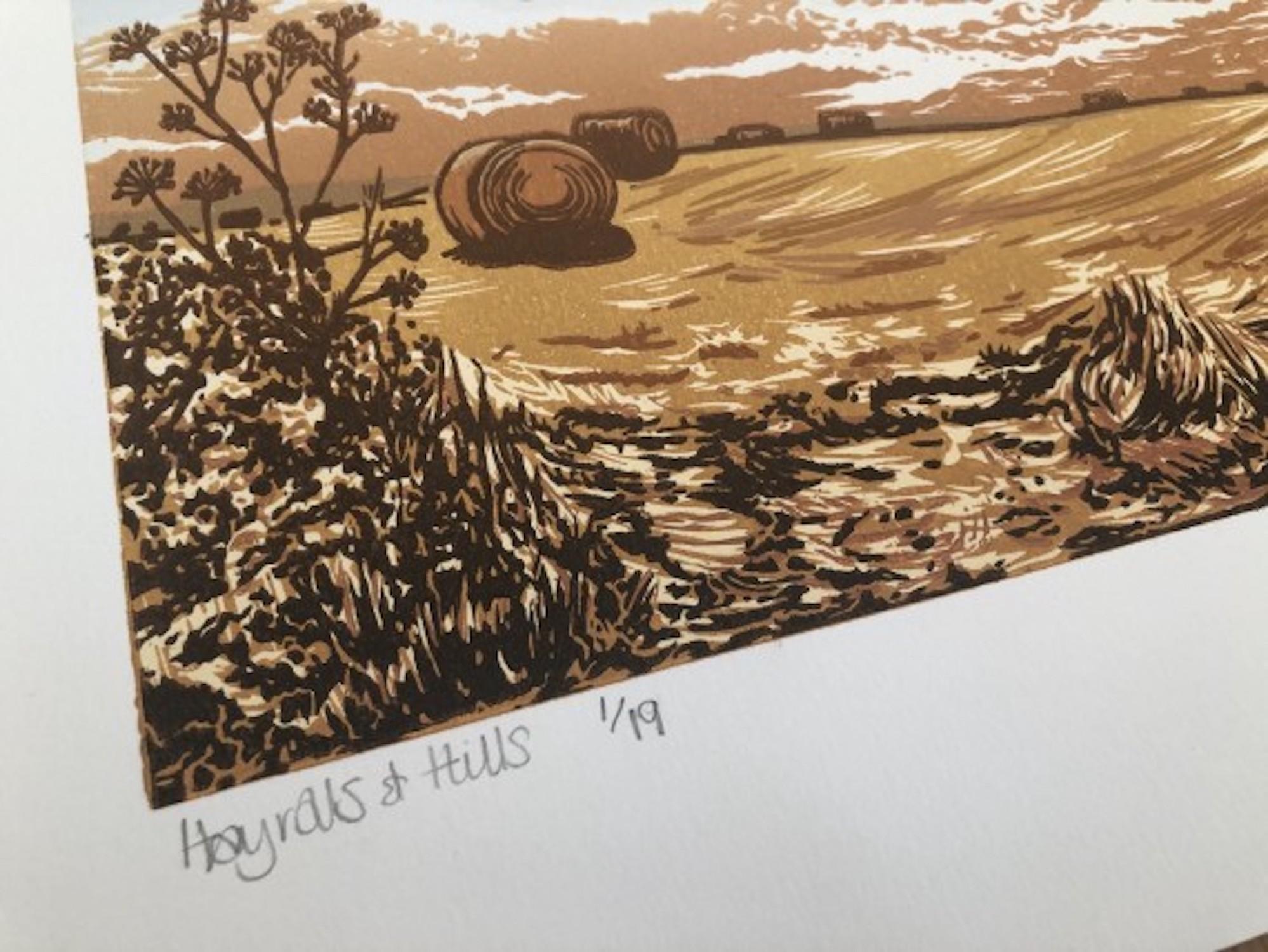 Hayrolls and Hills and Lammas Lands Diptych - Gray Landscape Print by Lisa Benson