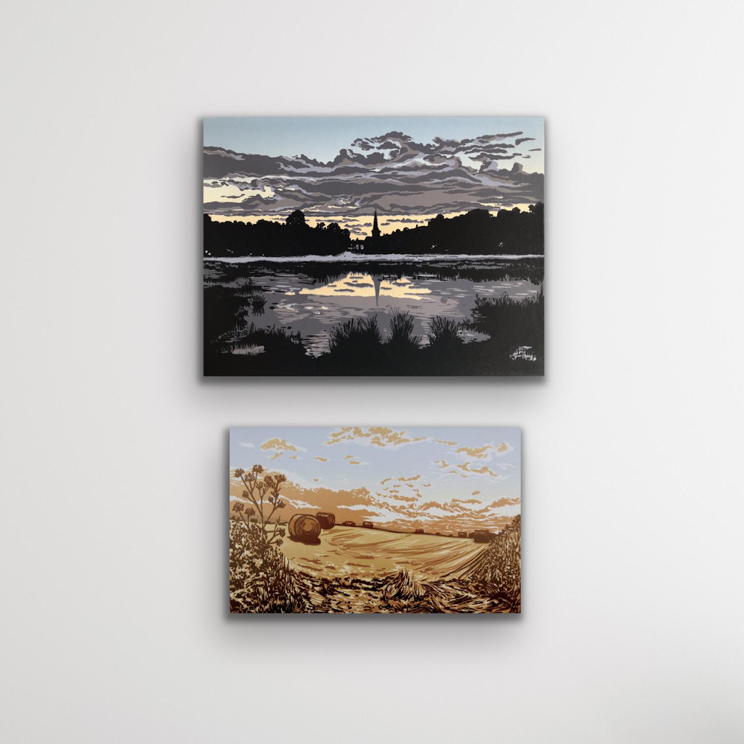 Lisa Benson Landscape Print - Hayrolls and Hills and Lammas Lands Diptych