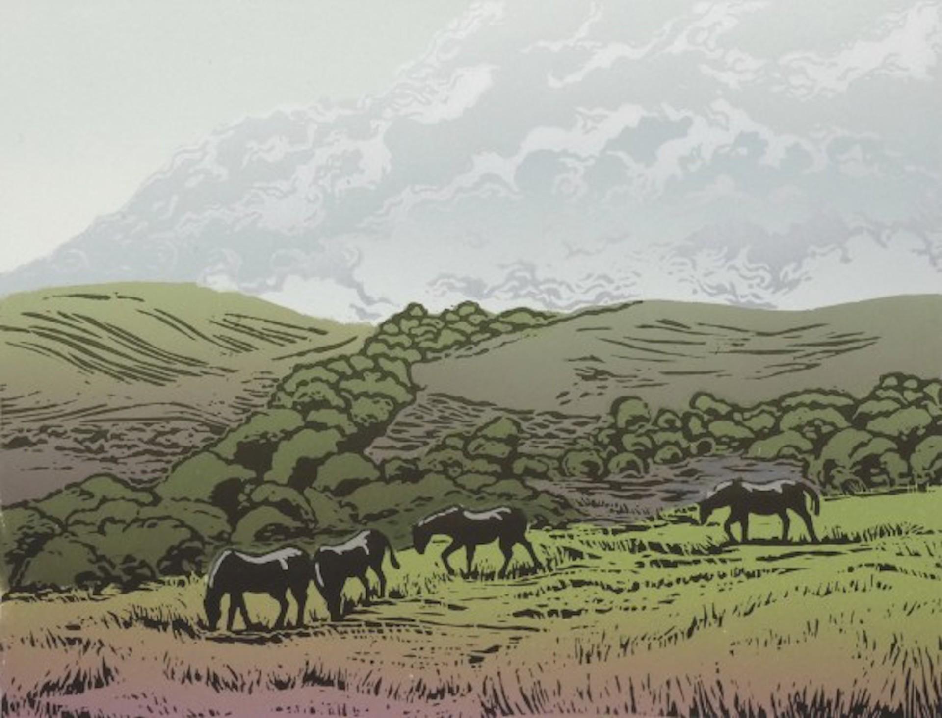 Selworthy Ponies – Exmoor by Lisa Benson [2020]
limited edition

Linocut print

Edition of 19

Image size: H:14.5 cm x W:19 cm

Complete Size of Unframed Work: H:21 cm x W:24 cm x D:0.1cm

Sold Unframed

Please note that insitu images are purely an