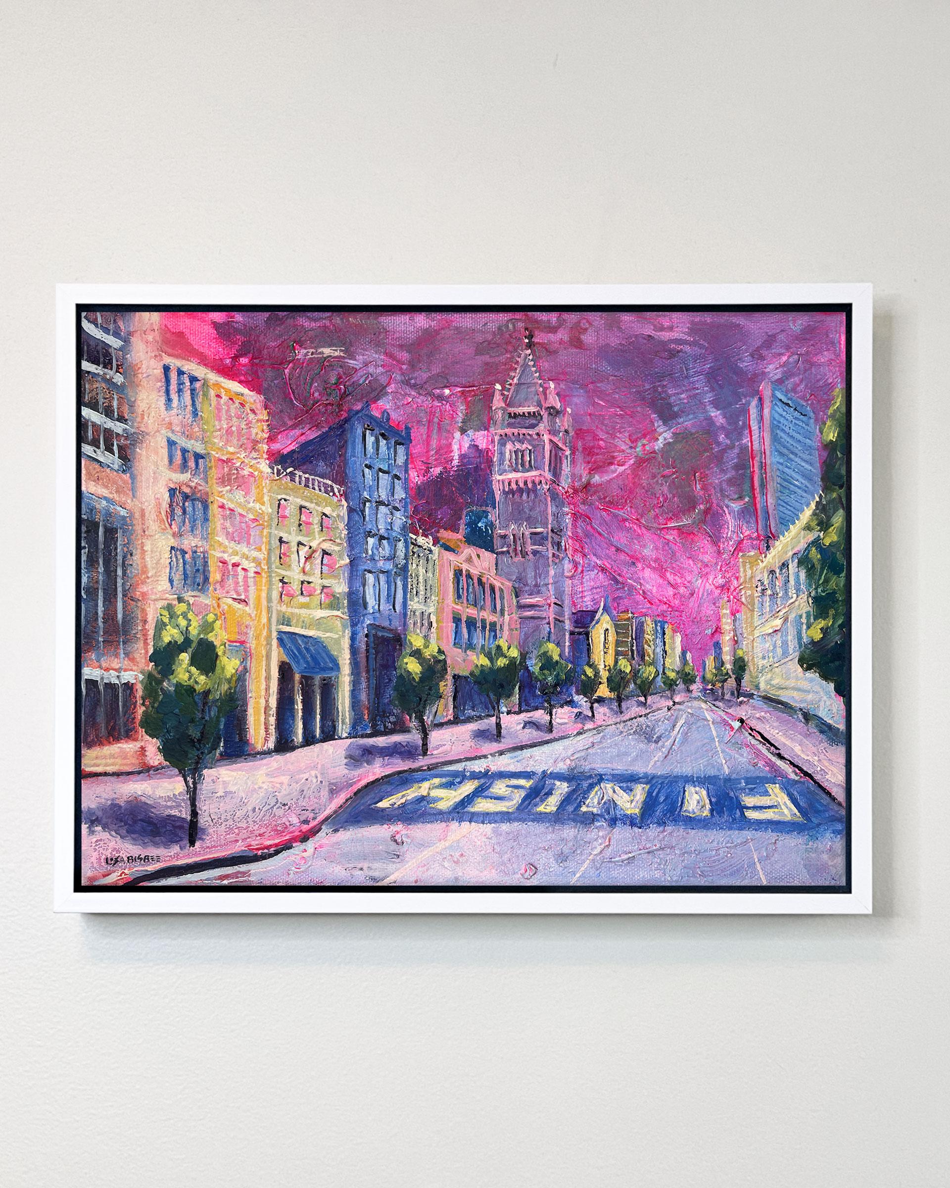 Boston Marathon Finish Line - original cityscape painting - contemporary artwork - Painting by Lisa Bisbee