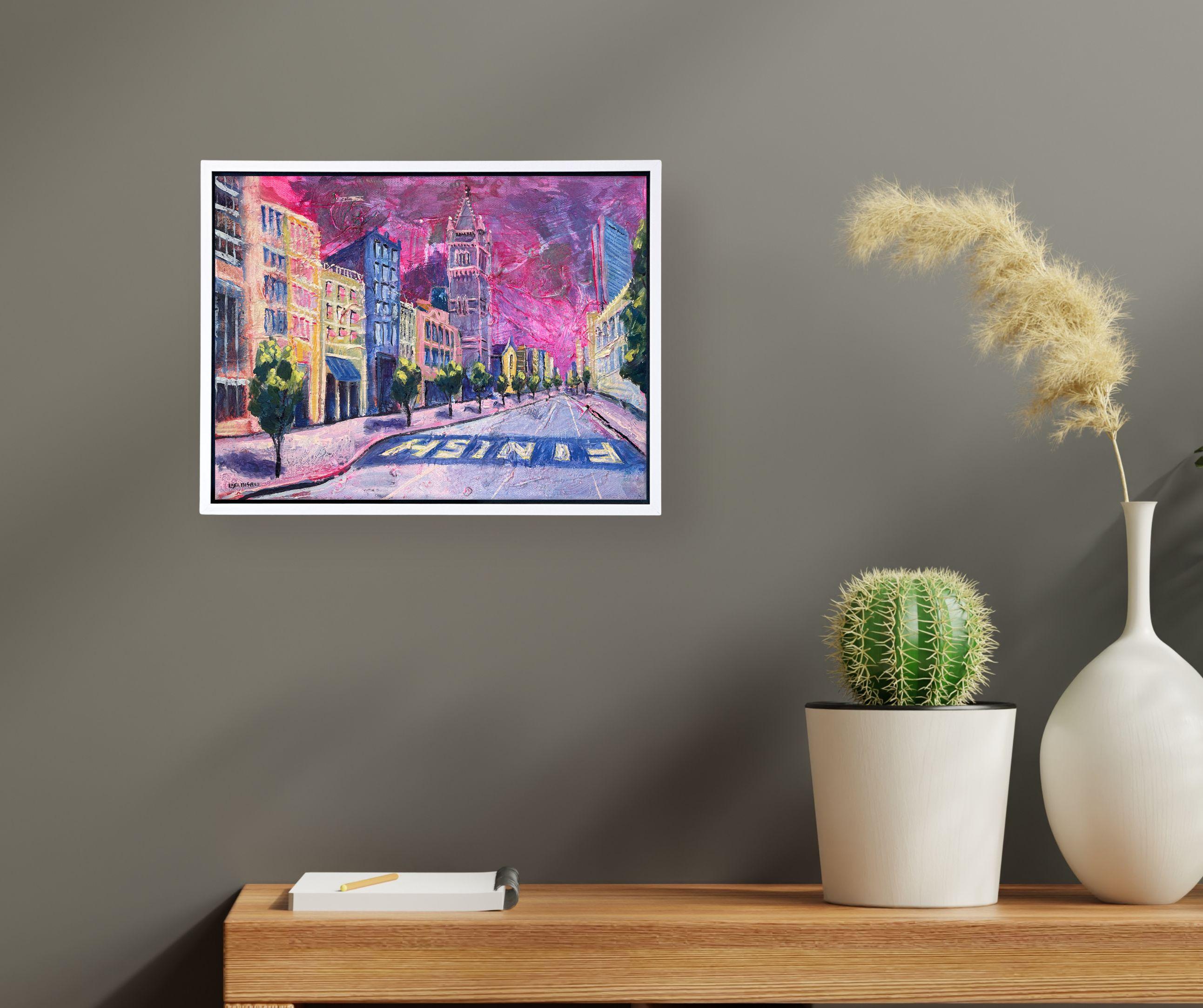 Boston Marathon Finish Line - original cityscape painting - contemporary artwork - Abstract Painting by Lisa Bisbee
