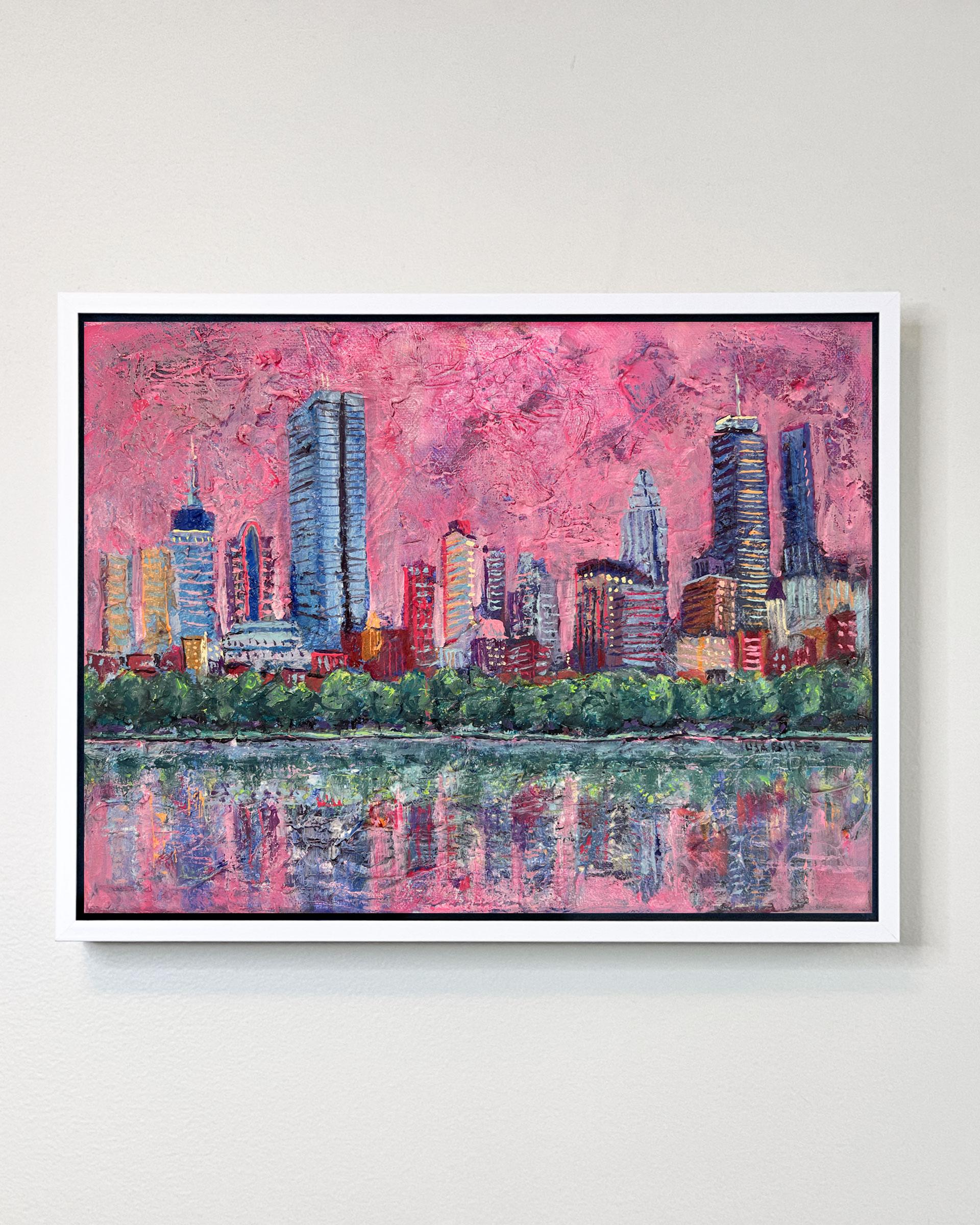 Boston Skyline über Charles River-originale Stadtbild Malerei - zeitgenössische Kunst – Painting von Lisa Bisbee