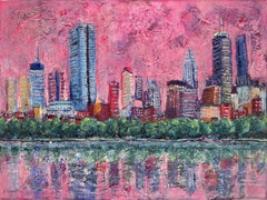 Boston Skyline over Charles River-original cityscape painting - contemporary art