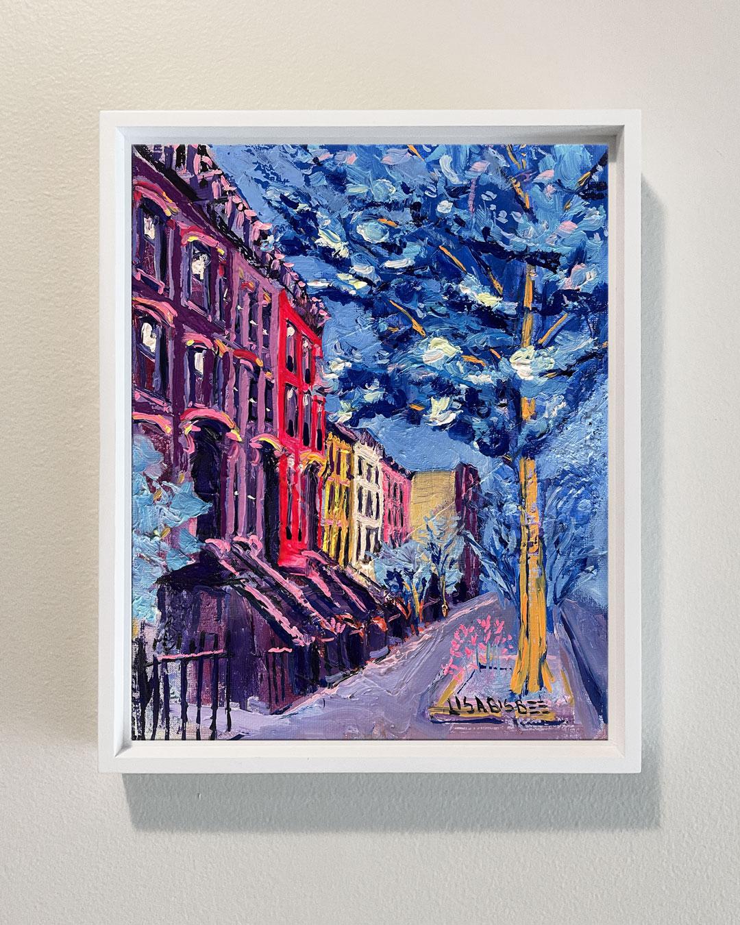 Brownstone Perspective-original New York cityscape oil painting-contemporary art - Painting by Lisa Bisbee