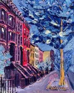 Brownstone Perspective-original New York cityscape oil painting-contemporary art