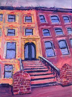 Maison en pierre de Willoughby Avenue -  Peinture à l'huile d'un paysage urbain de New York - art contemporain