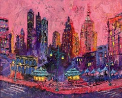 Bryant Park - pittura ad olio originale del paesaggio urbano di New York - arte contemporanea