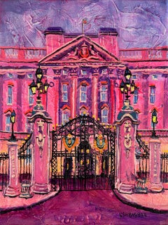Buckingham Palace - pittura ad olio originale del paesaggio urbano londinese moderno - arte contemporanea
