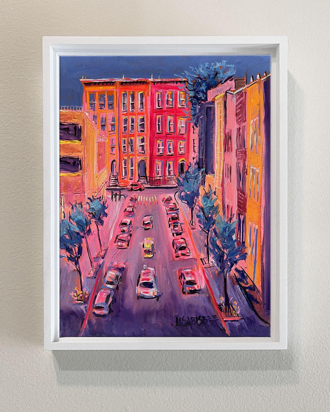 Bushwick Avenue Brownstone - pittura ad olio originale di NY con paesaggio urbano - arte contemporanea - Painting di Lisa Bisbee