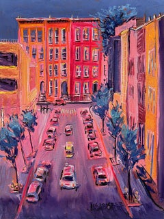 Bushwick Avenue Brownstone - pittura ad olio originale di NY con paesaggio urbano - arte contemporanea