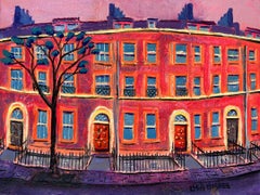 Charles Dickens-originale moderno paesaggio urbano di Londra dipinto ad olio-arte contemporanea