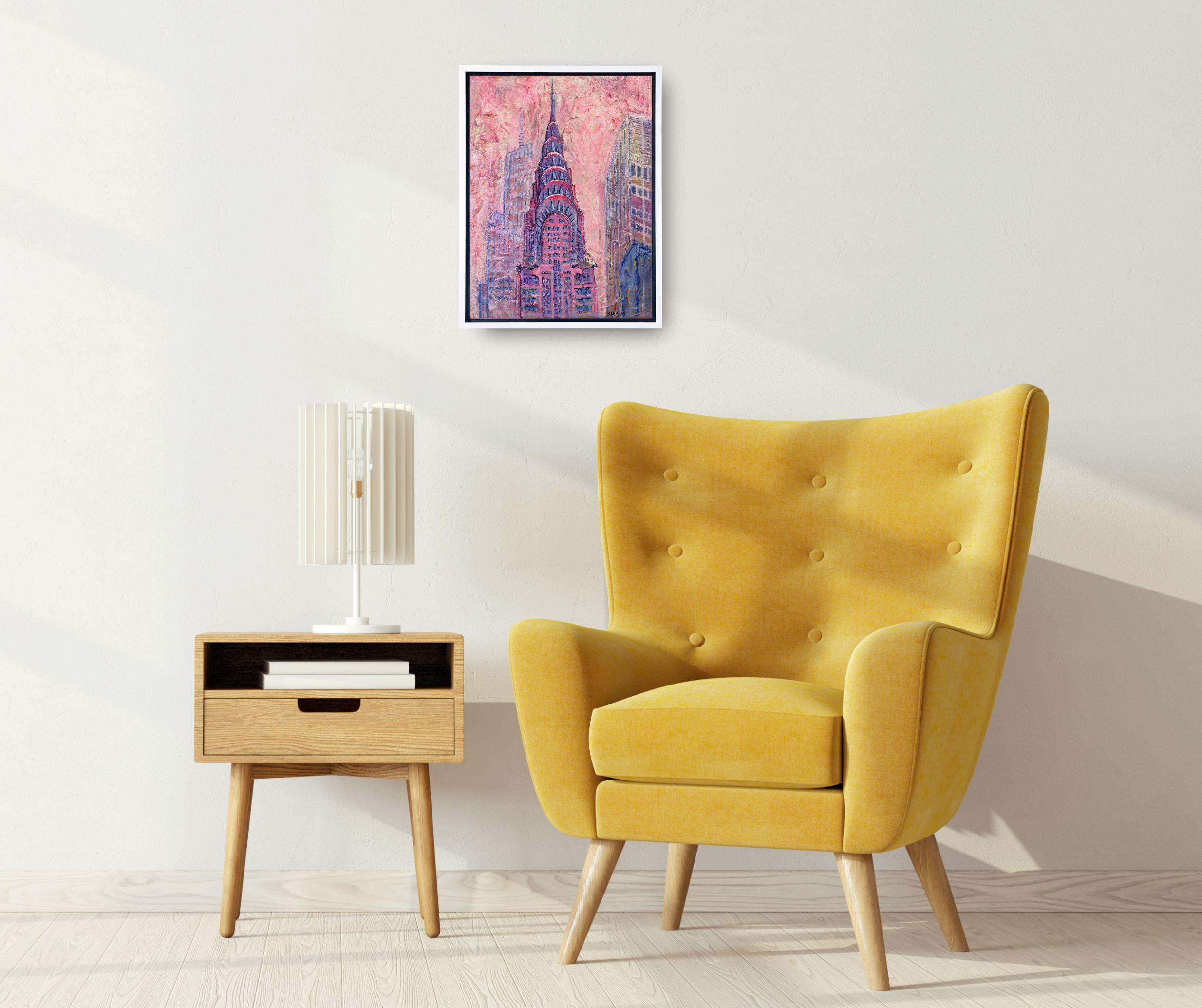 Chrysler Building - original modernes NY Stadtbild Ölgemälde - zeitgenössische Kunst (Abstrakt), Painting, von Lisa Bisbee