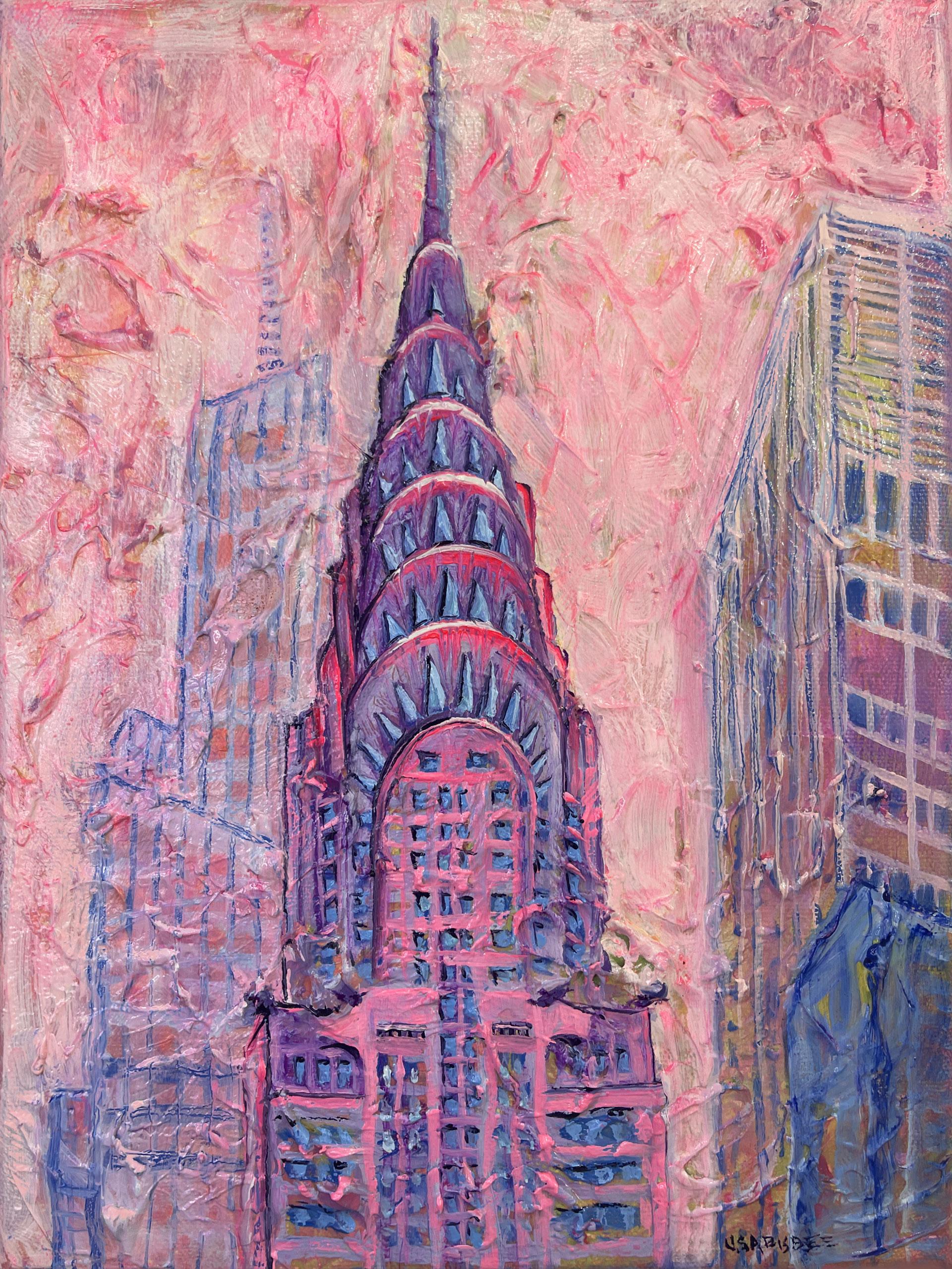 Edificio Chrysler - pintura al óleo original de paisaje urbano moderno de NY - arte contemporáneo