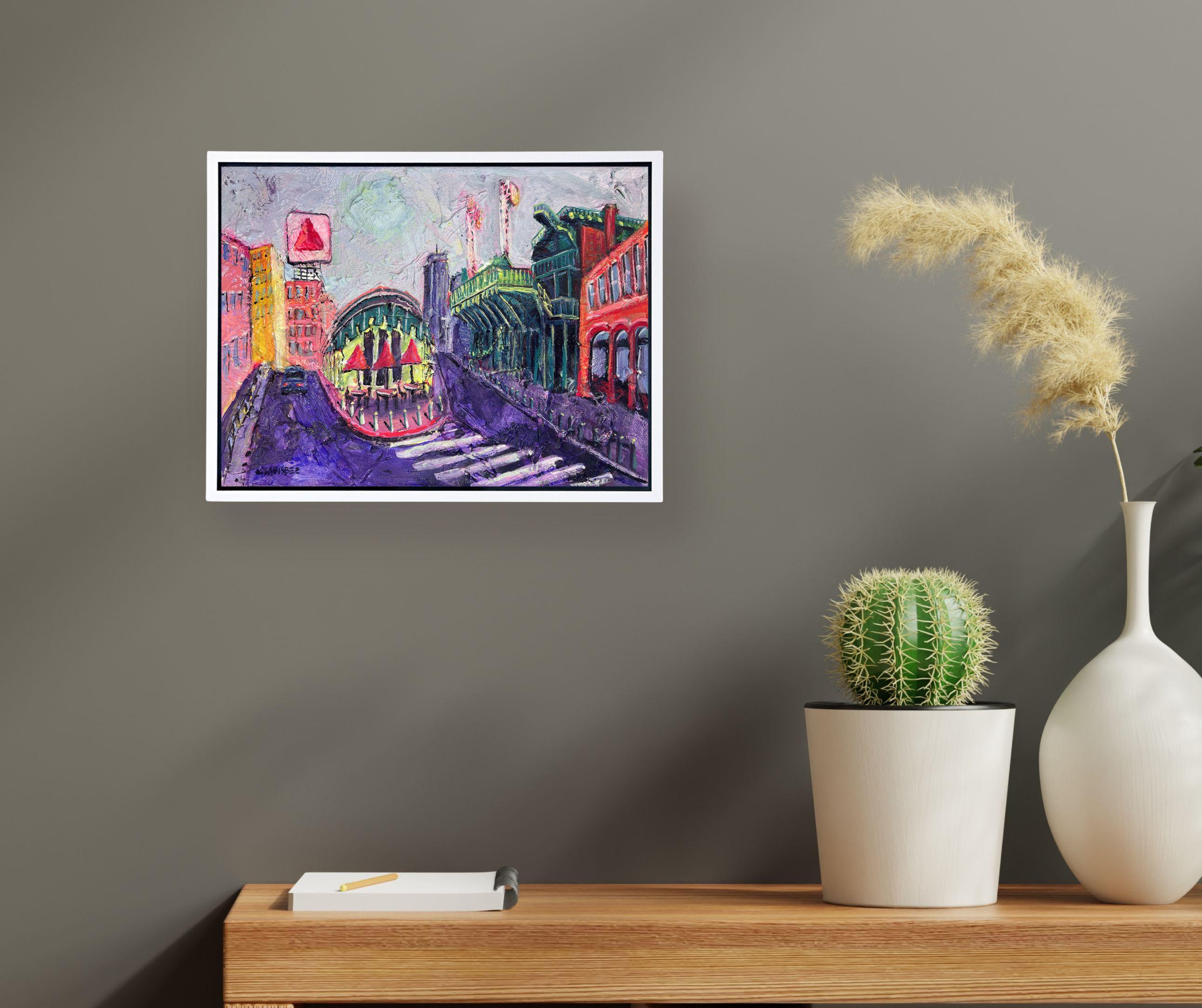 CITGO-Zeichen und Fenway Park - Original-Stadtbildgemälde - zeitgenössisches Kunstwerk (Abstrakt), Painting, von Lisa Bisbee