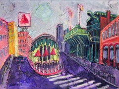 CITGO sign and Fenway Park - original cityscape painting - contemporary artwork