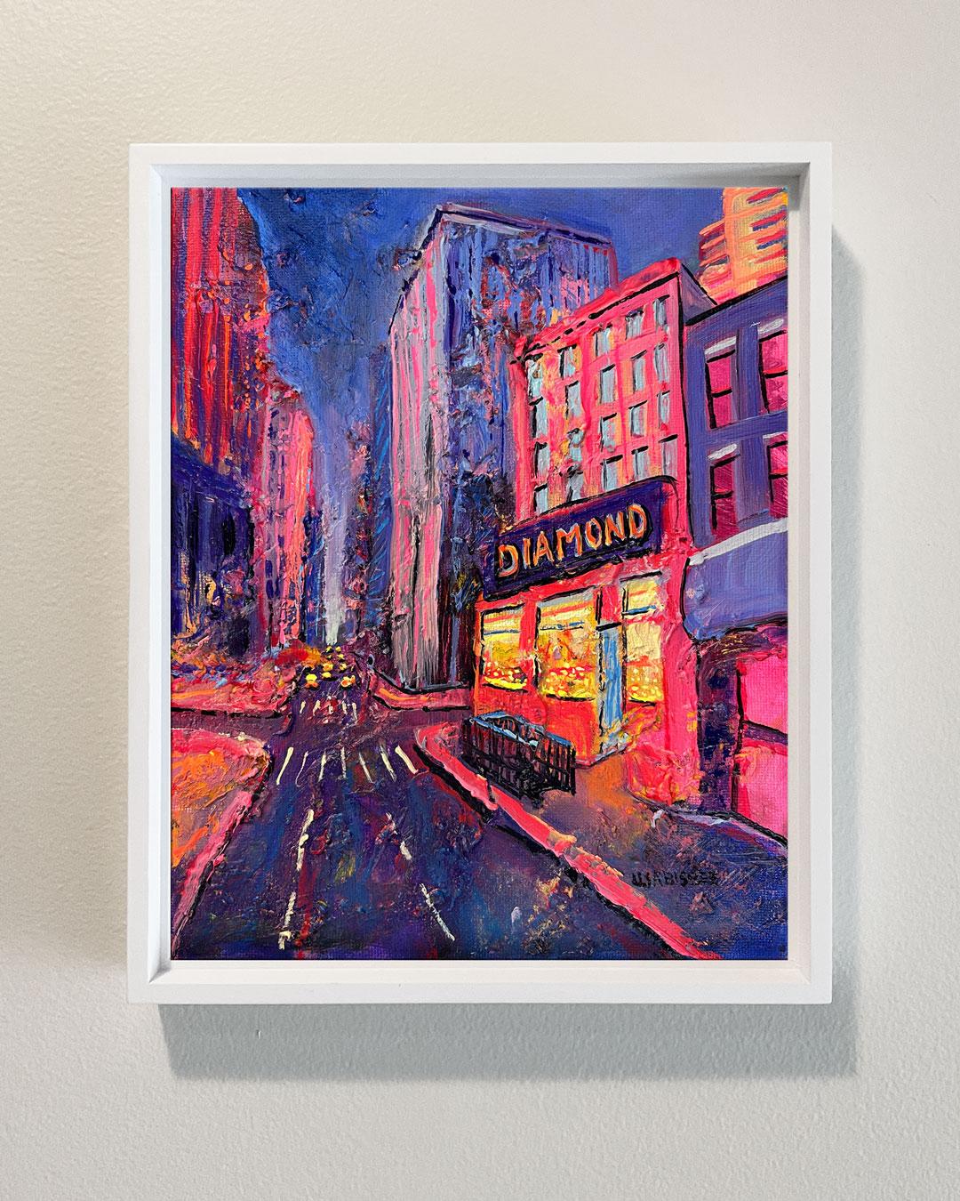 Diamond District - original New York cityscape oil painting contemporary art - Abstract Impressionist Art by Lisa Bisbee