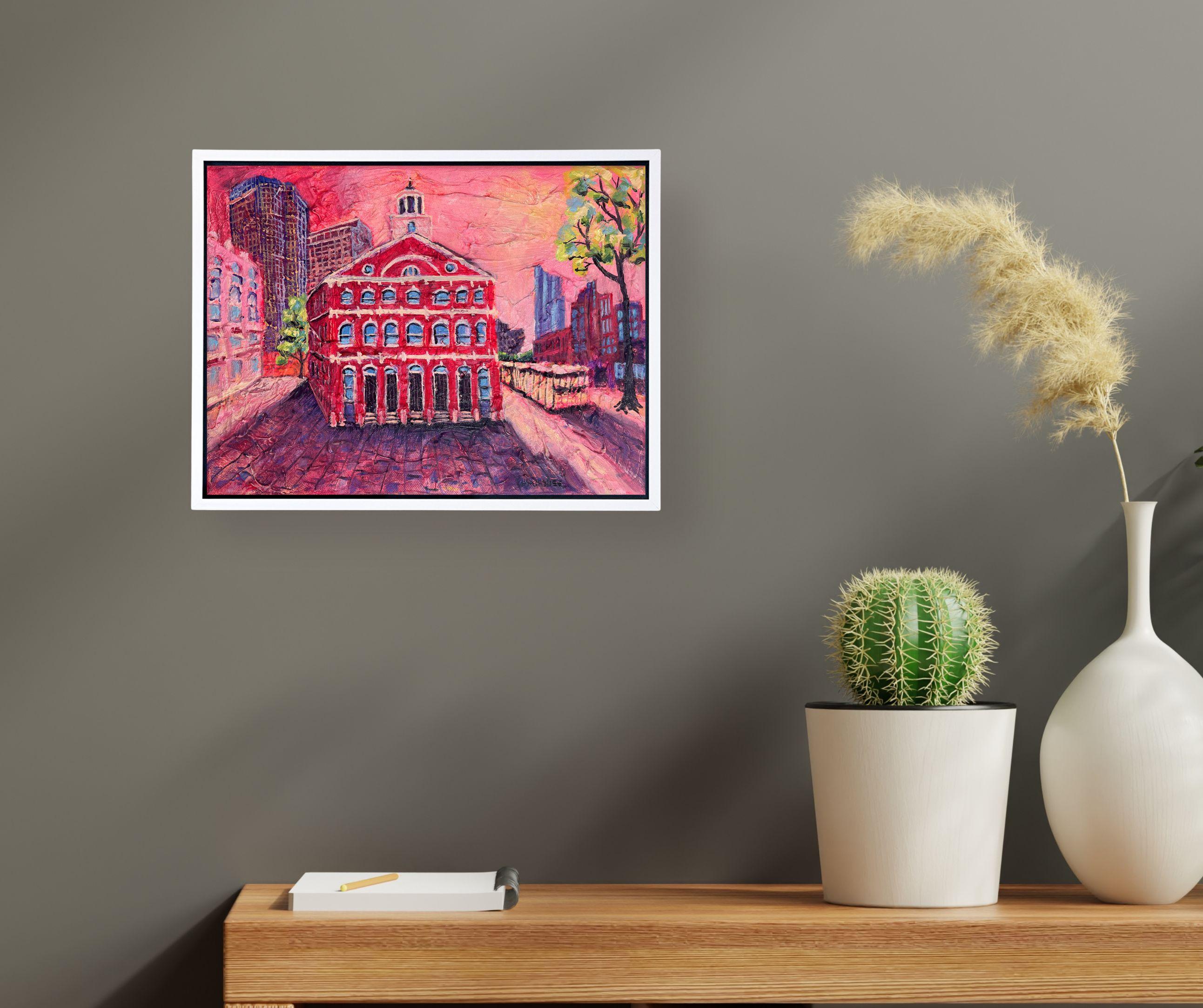 Faneuil Hall - Original Stadtbild - zeitgenössisches Kunstwerk (Abstrakt), Painting, von Lisa Bisbee