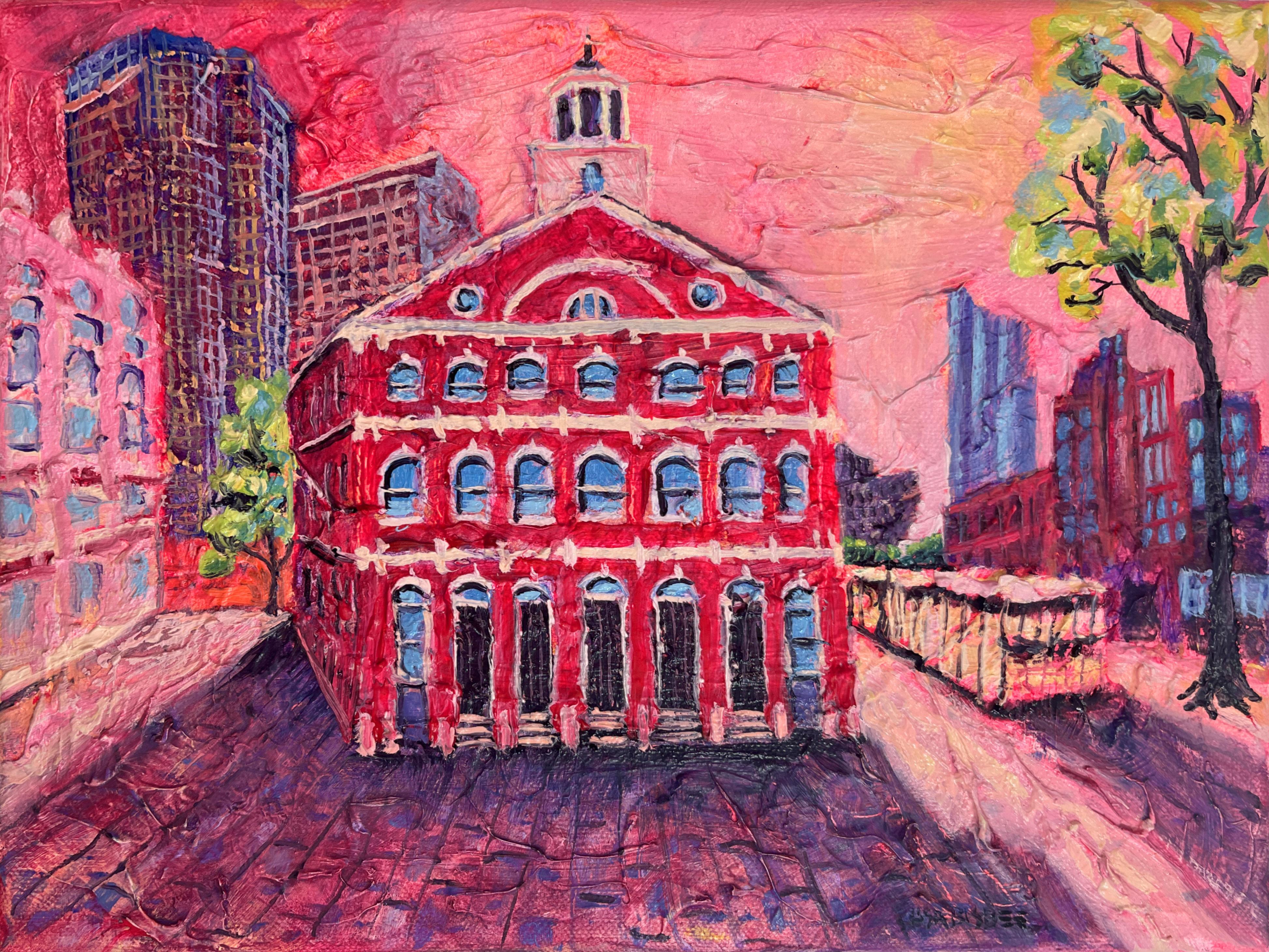 A Hall - peinture originale d
un paysage urbain - œuvre d
art contemporain