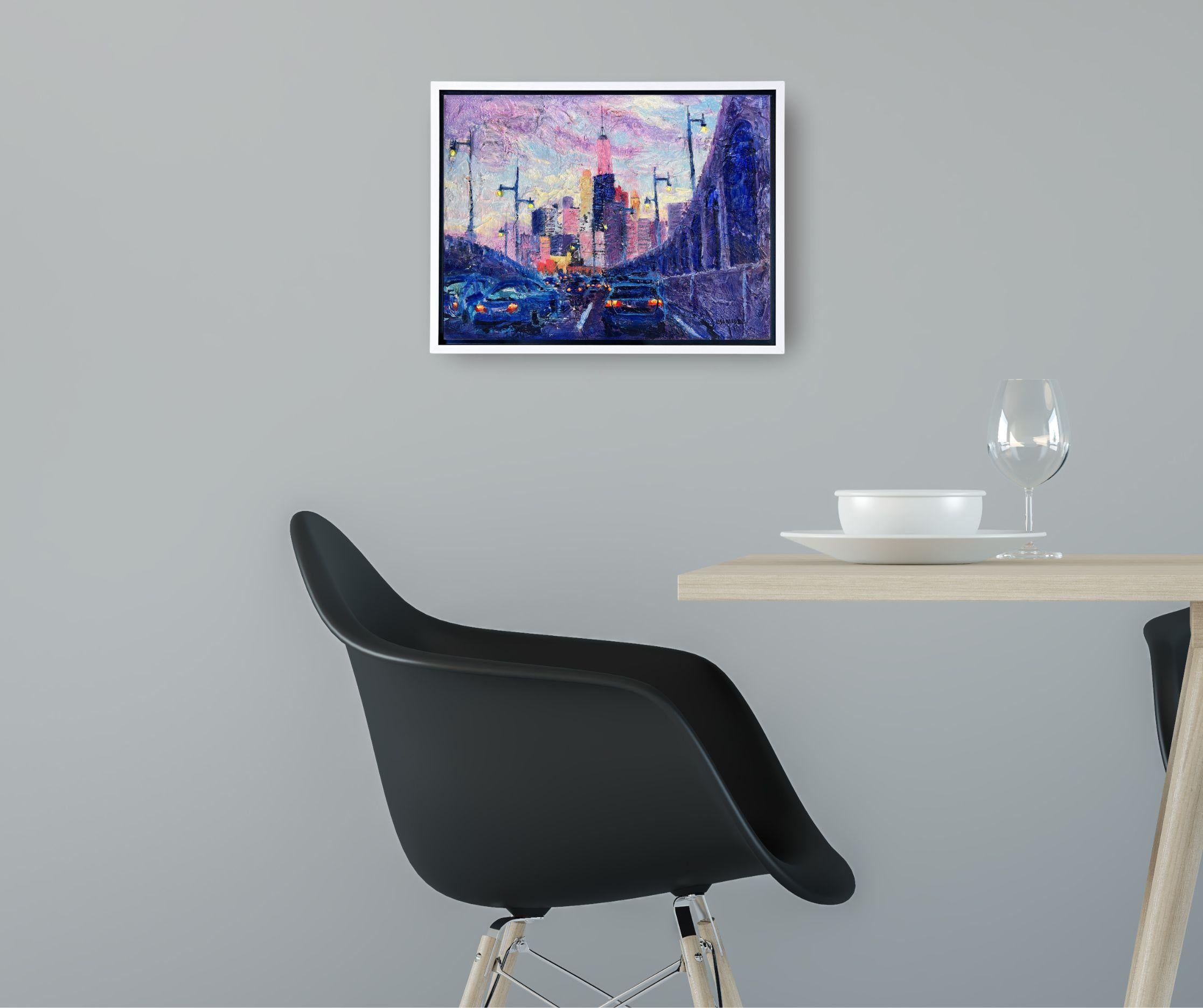 Tour de la Liberté  - peinture à l'huile moderne originale d'un paysage urbain de New York - art contemporain - Painting de Lisa Bisbee