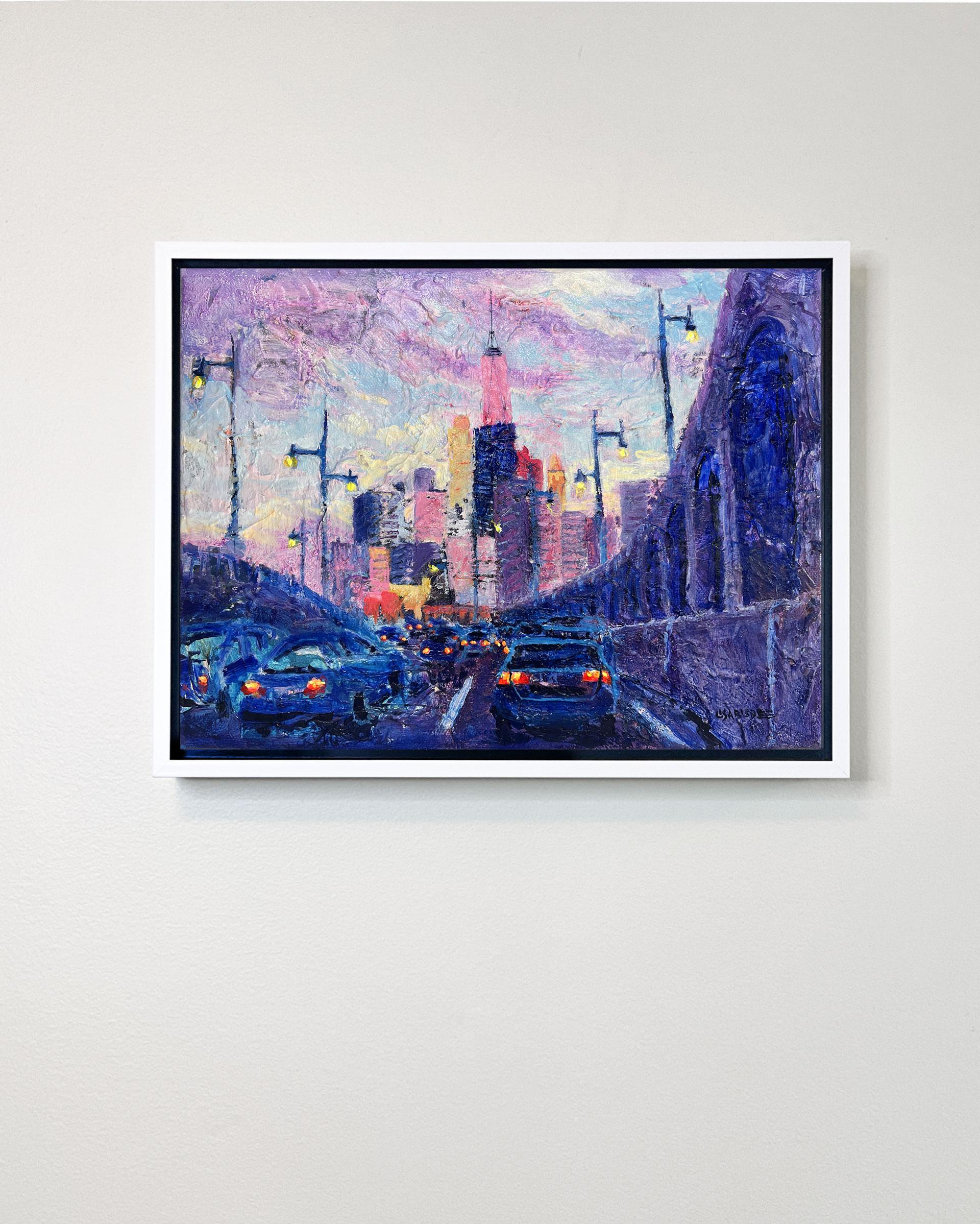 Tour de la Liberté  - peinture à l'huile moderne originale d'un paysage urbain de New York - art contemporain - Abstrait Painting par Lisa Bisbee