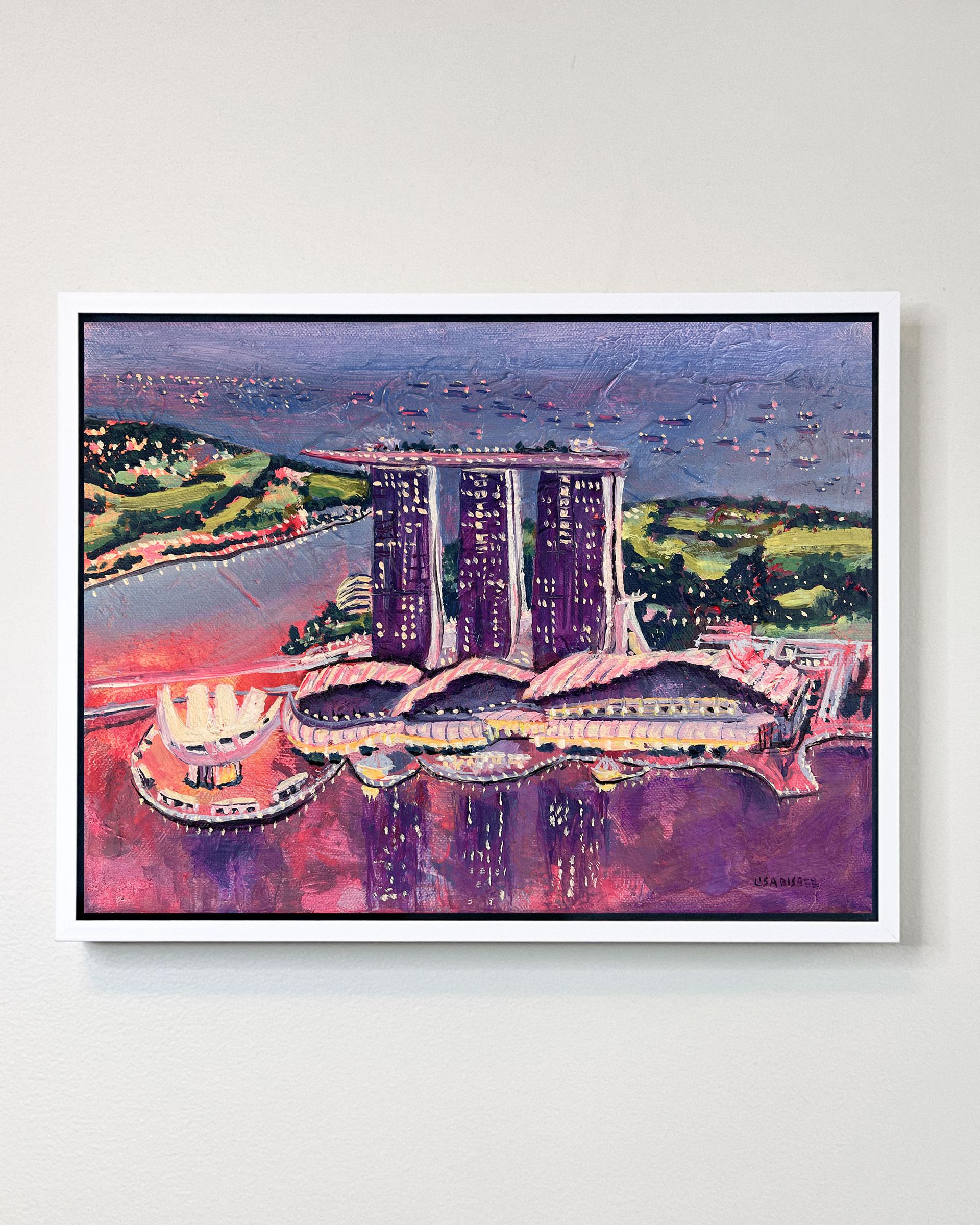 Marina Bay Sands - Original Stadtbild - zeitgenössisches Kunstwerk – Painting von Lisa Bisbee