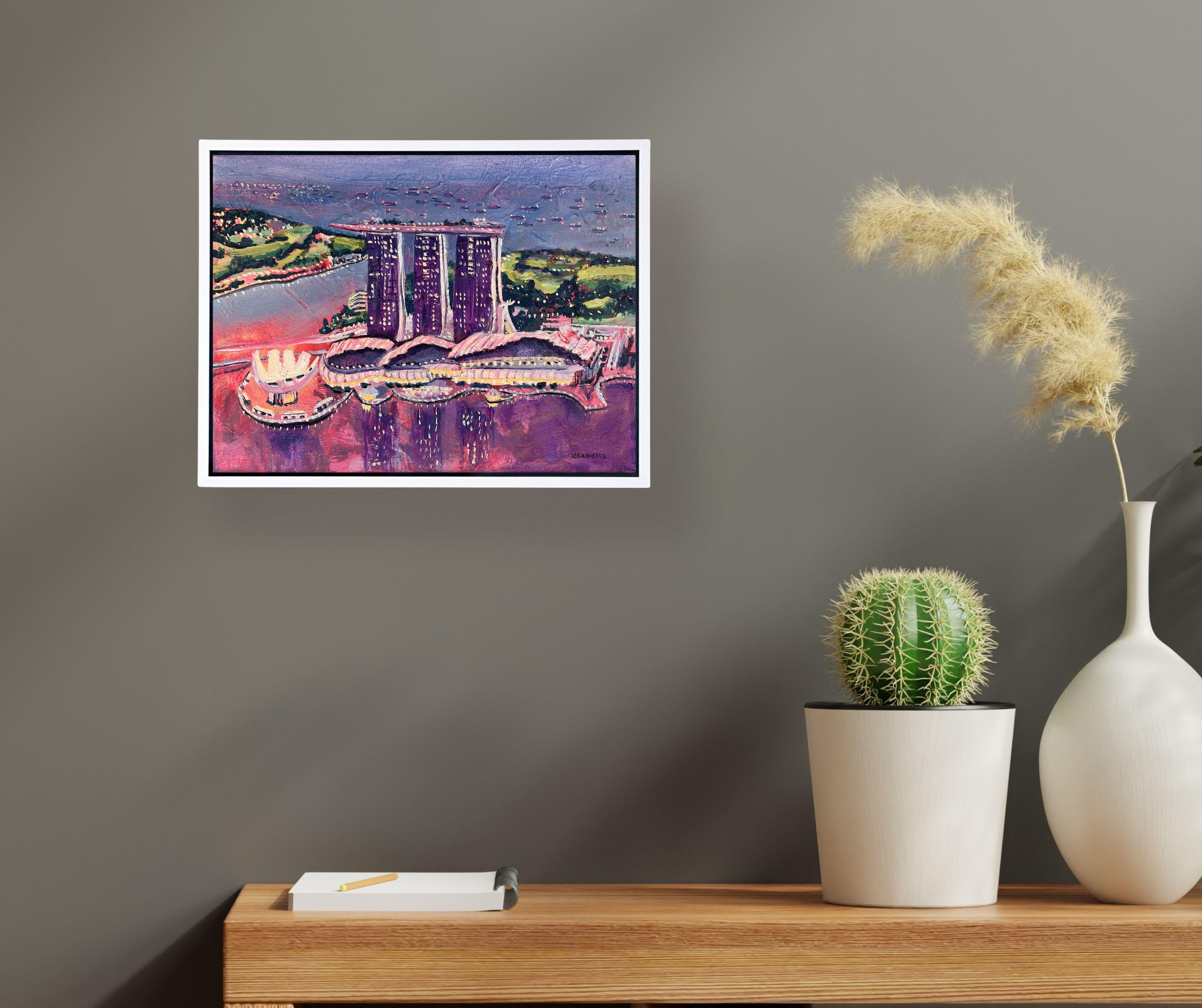 Marina Bay Sands - Original Stadtbild - zeitgenössisches Kunstwerk (Abstrakt), Painting, von Lisa Bisbee