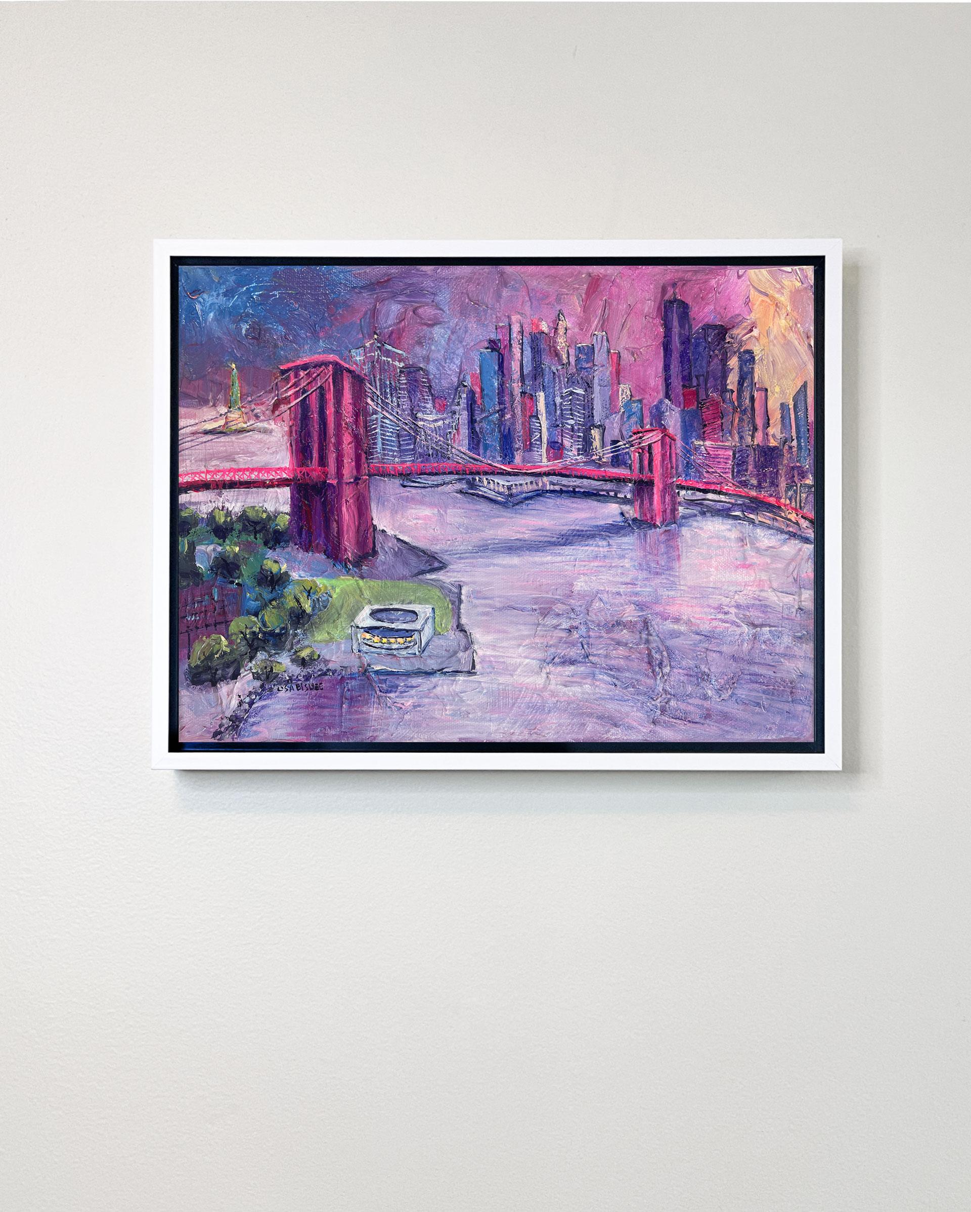 Merry Go Round - pintura al óleo original de un paisaje urbano moderno de NY - arte contemporáneo - Painting Abstracto de Lisa Bisbee