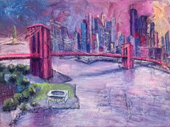 Merry Go Round - pintura al óleo original de un paisaje urbano moderno de NY - arte contemporáneo